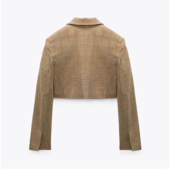 Zara Check Brown Cropped Blazer - Picture 4 of 6